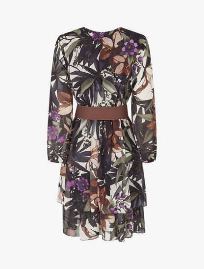 Robe à basque imprimé tropical - Noir - 2