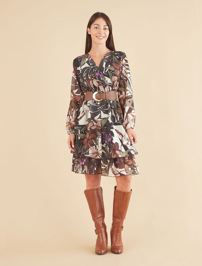 Robe à basque imprimé tropical - Noir - 4