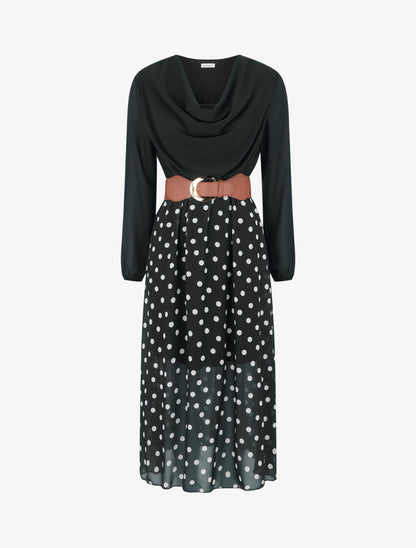 Robe droite à pois manches longues - Noir - 1