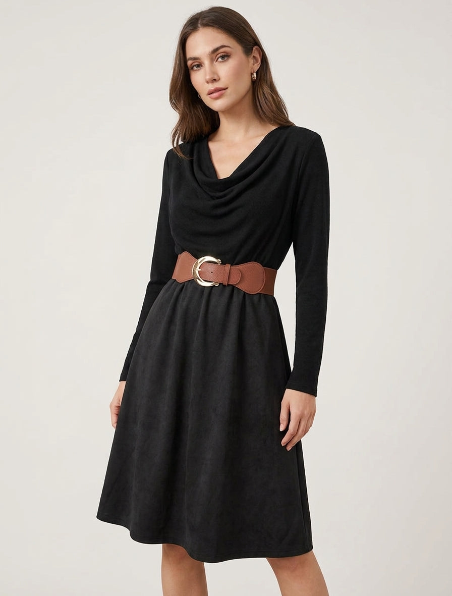 Robe bimatière à col bénitier - Noir
