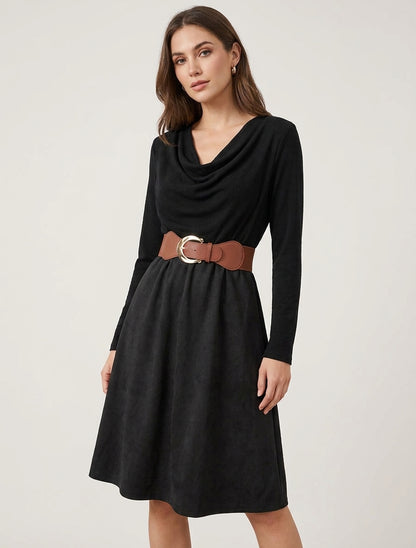 Robe bimatière à col bénitier - Noir