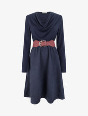 Robe bimatière à col bénitier - Marine - 1