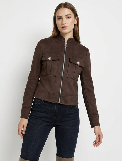 Veste en suédine zippée à poche à rabat - Marron