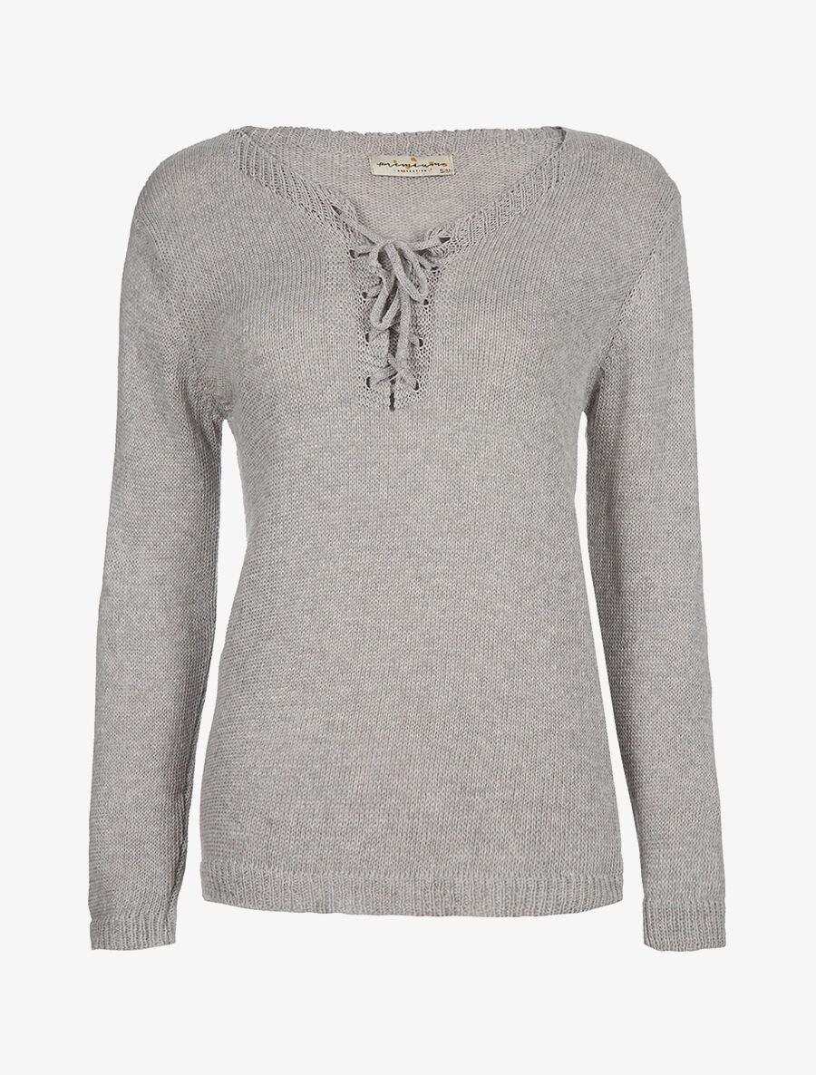 Pull col à lacet - gris clair - 3