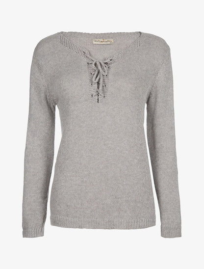 Pull col à lacet - gris clair - 3