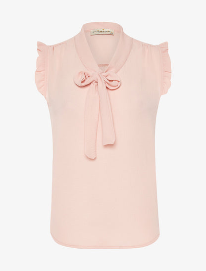 Blouse col à nouer - Rose pâle - 1