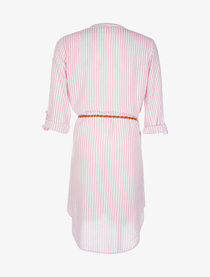 Robe chemise à rayures ceinturée - rose - 2