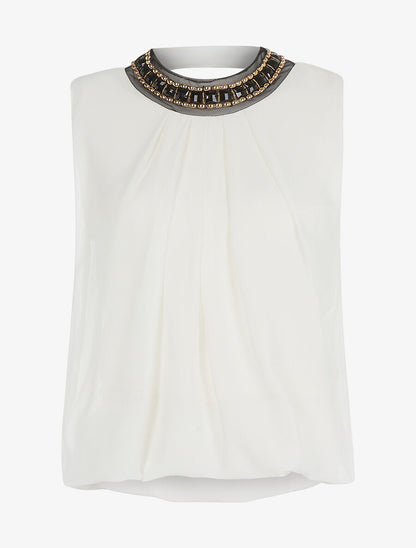 Top voile col bijoux noir - Blanc - 1