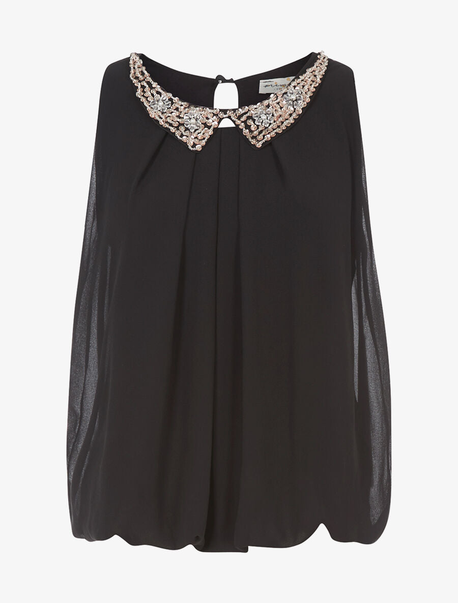 Top col claudine en strass - Noir - 1
