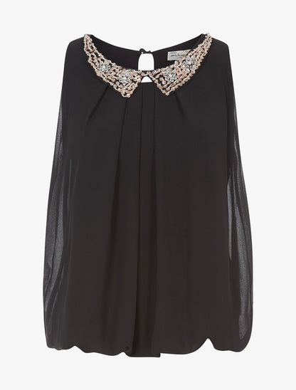 Top col claudine en strass - Noir - 1