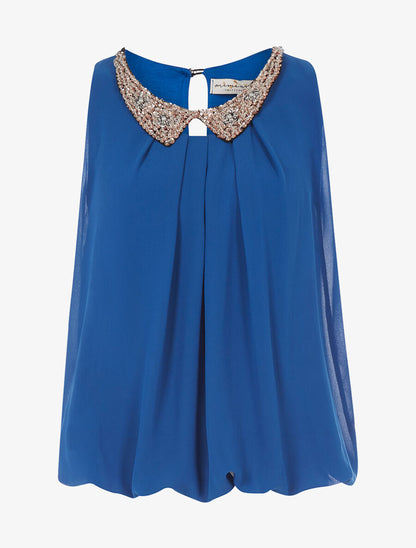 Top col claudine en strass - Bleu - 1