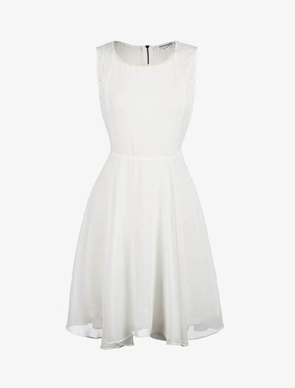 Robe col brodé de perles - Blanc - 3