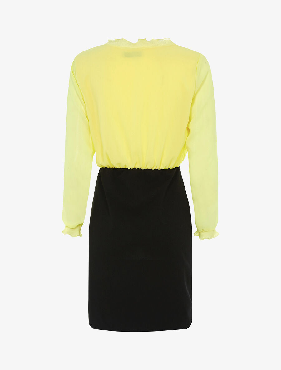 Robe à buste volanté - jaune fluo/noir - 2