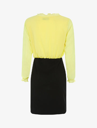 Robe à buste volanté - jaune fluo/noir - 2