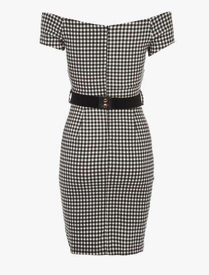 Robe col V imprimé Vichy - Noir - 2