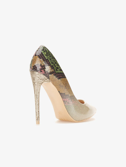 Escarpins imprimées python pailleté - or - 4