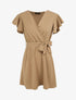 Robe patineuse courte à manches courtes volantées - Beige - 4