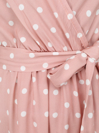 Robe courte portefeuille imprimé pois - Rose poudré - 3