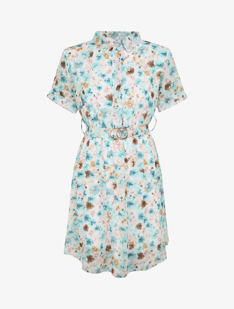 Robe patineuse courte imprimé printemps fleuri - Blanc - 4