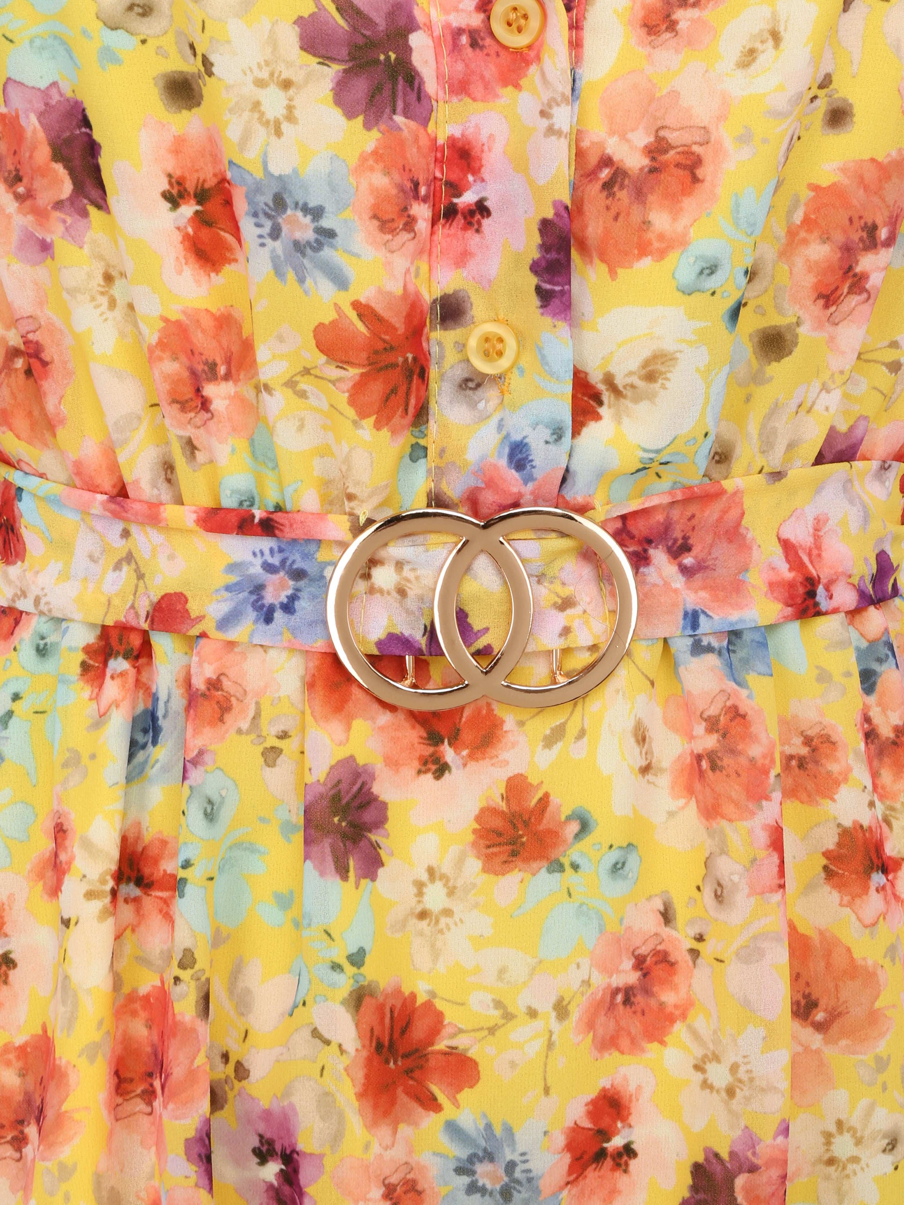 Robe patineuse courte imprimé printemps fleuri - Jaune - 3