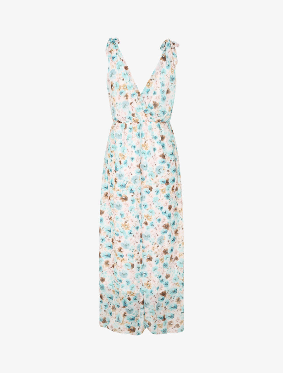 Robe imprimé fleurs champêtres à bretelles à détail noeud - Blanc - 2