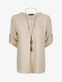 Top droit uni à col plissé - Beige - 1