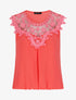 Top coupe boule à col en crochet et mesh - Corail - 1