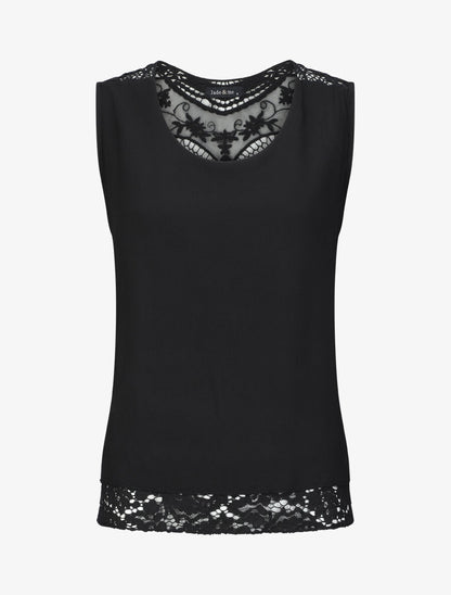 Top droit uni sans manches dos en dentelle - Noir - 1