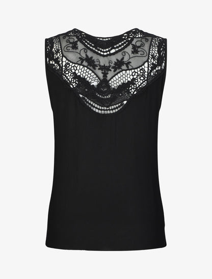 Top droit uni sans manches dos en dentelle - Noir - 2