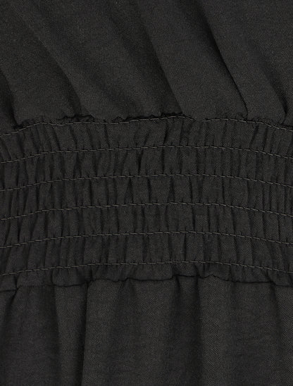 Robe longue cache-coeur à taille élastiquée - Noir - 3