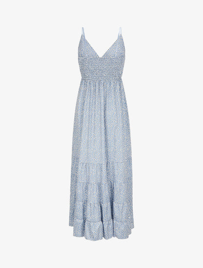 Robe longue à imprimé floral et bord volanté - Bleu ciel - 2