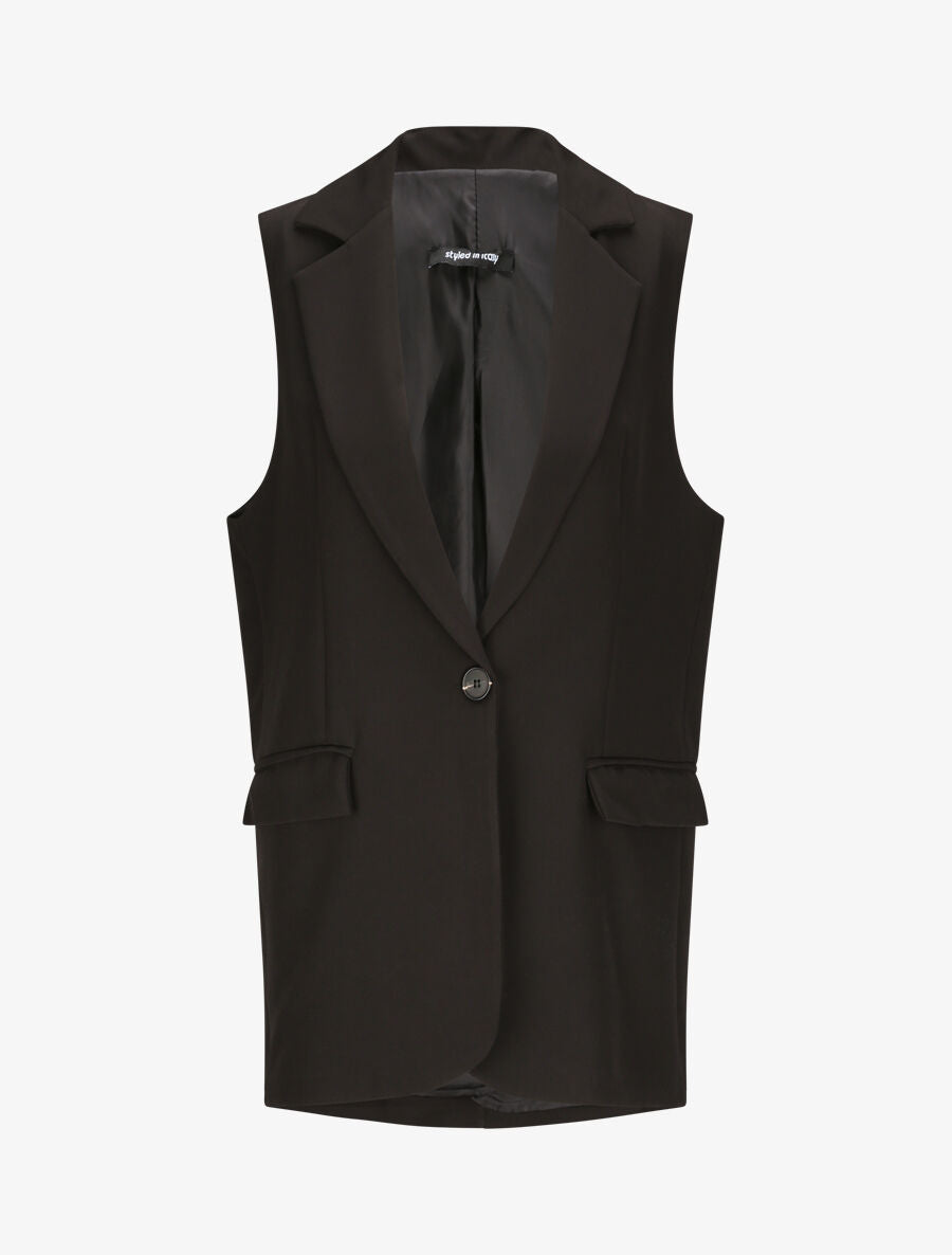 Blazer oversize uni sans manches - Noir - 1