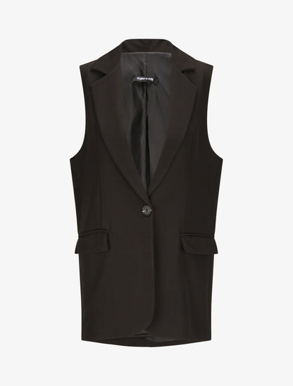 Blazer oversize uni sans manches - Noir - 1