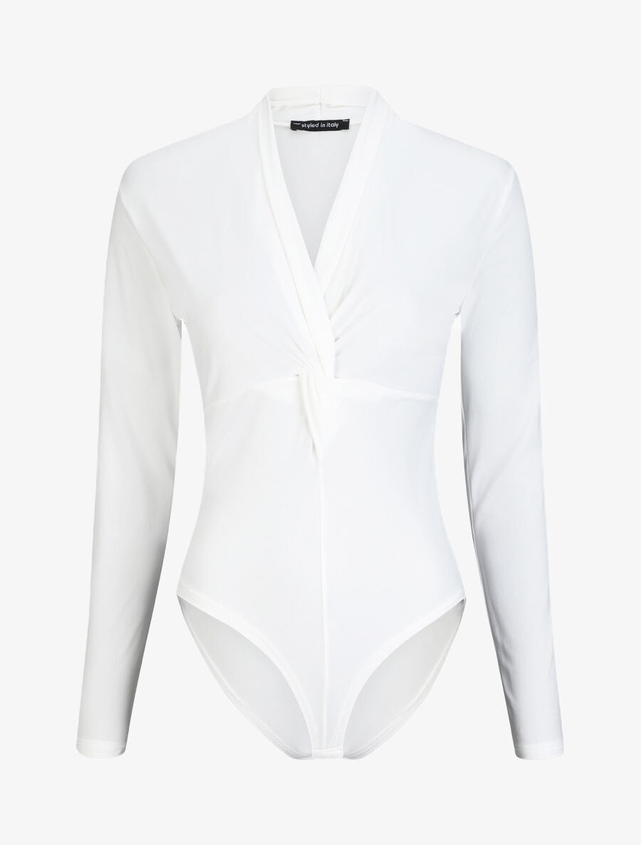 Body uni à col style noeud - Blanc - 1