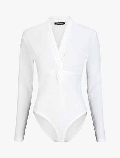 Body uni à col style noeud - Blanc - 1