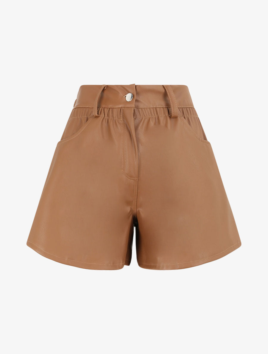 Short uni à taille élastiquée - Camel - 1