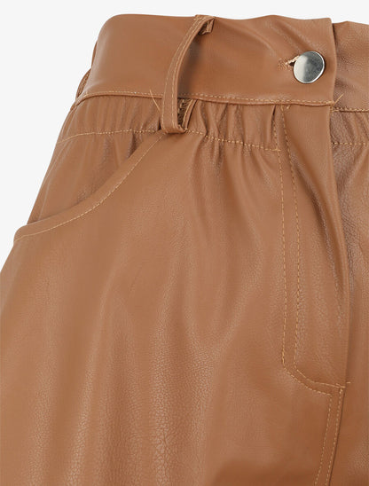 Short uni à taille élastiquée - Camel - 3