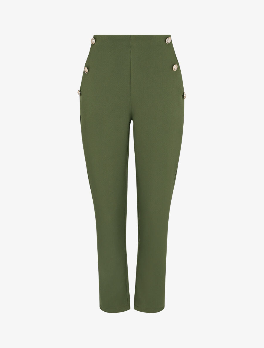 Pantalon slim à boutons stylisés - Kaki - 1