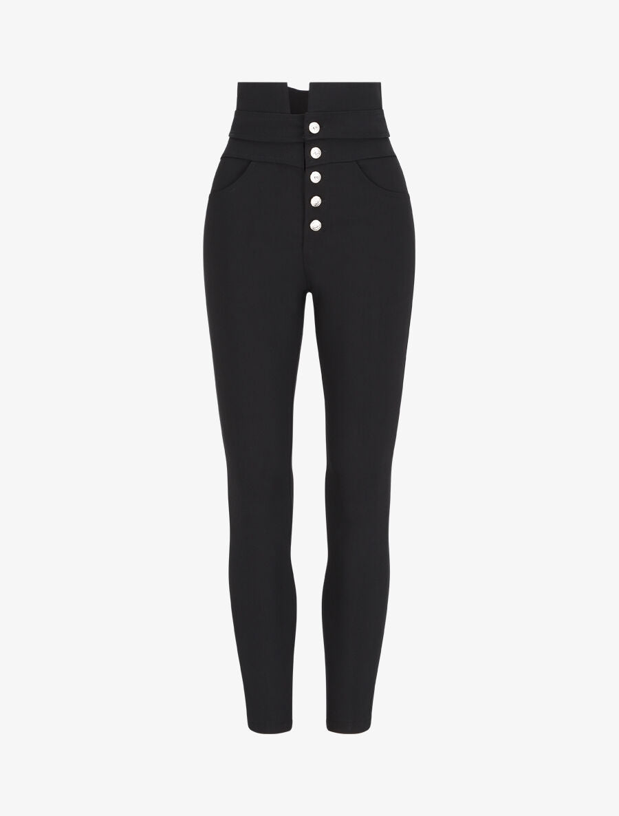 Pantalon slim taille haute à boutons dorés - Noir - 4