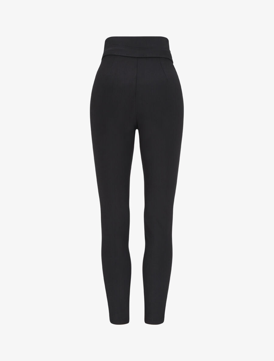Pantalon slim taille haute à boutons dorés - Noir - 2