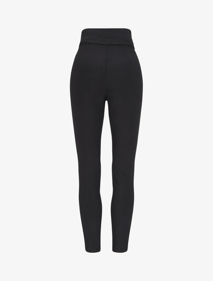 Pantalon slim taille haute à boutons dorés - Noir - 2