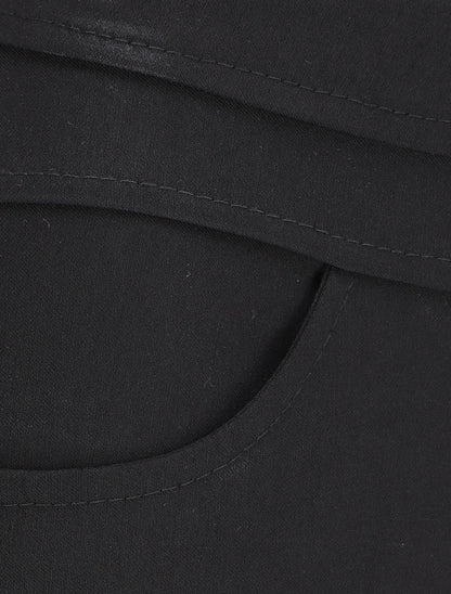 Pantalon slim taille haute à boutons dorés - Noir - 3