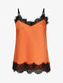 Caraco droit satiné à col et bord en dentelle - Orange - 1