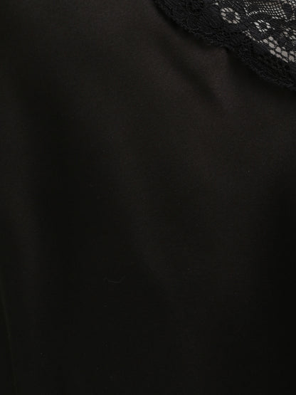 Débardeur droit satiné à bretelles en dentelle - Noir - 3