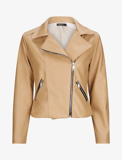 Perfecto droit en simili doublé - Beige - 5