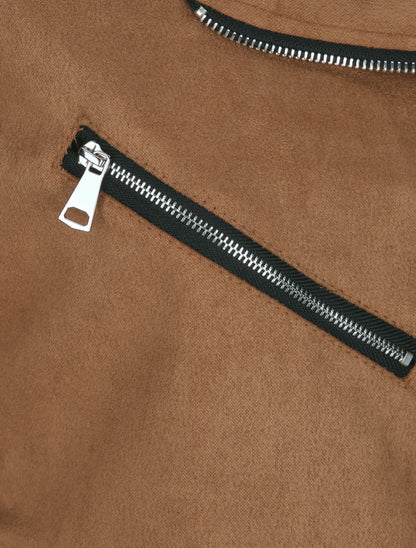 Perfecto droit en suédine poches zippées - Camel - 3