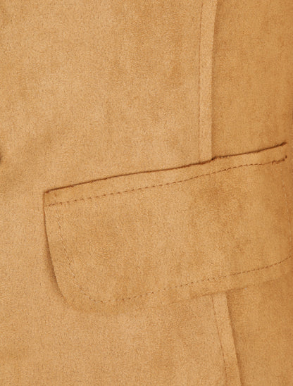Veste officier cintrée en suédine - Camel - 3
