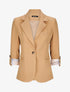 Blazer droit uni manches 3/4 à revers carreaux - Camel - 1