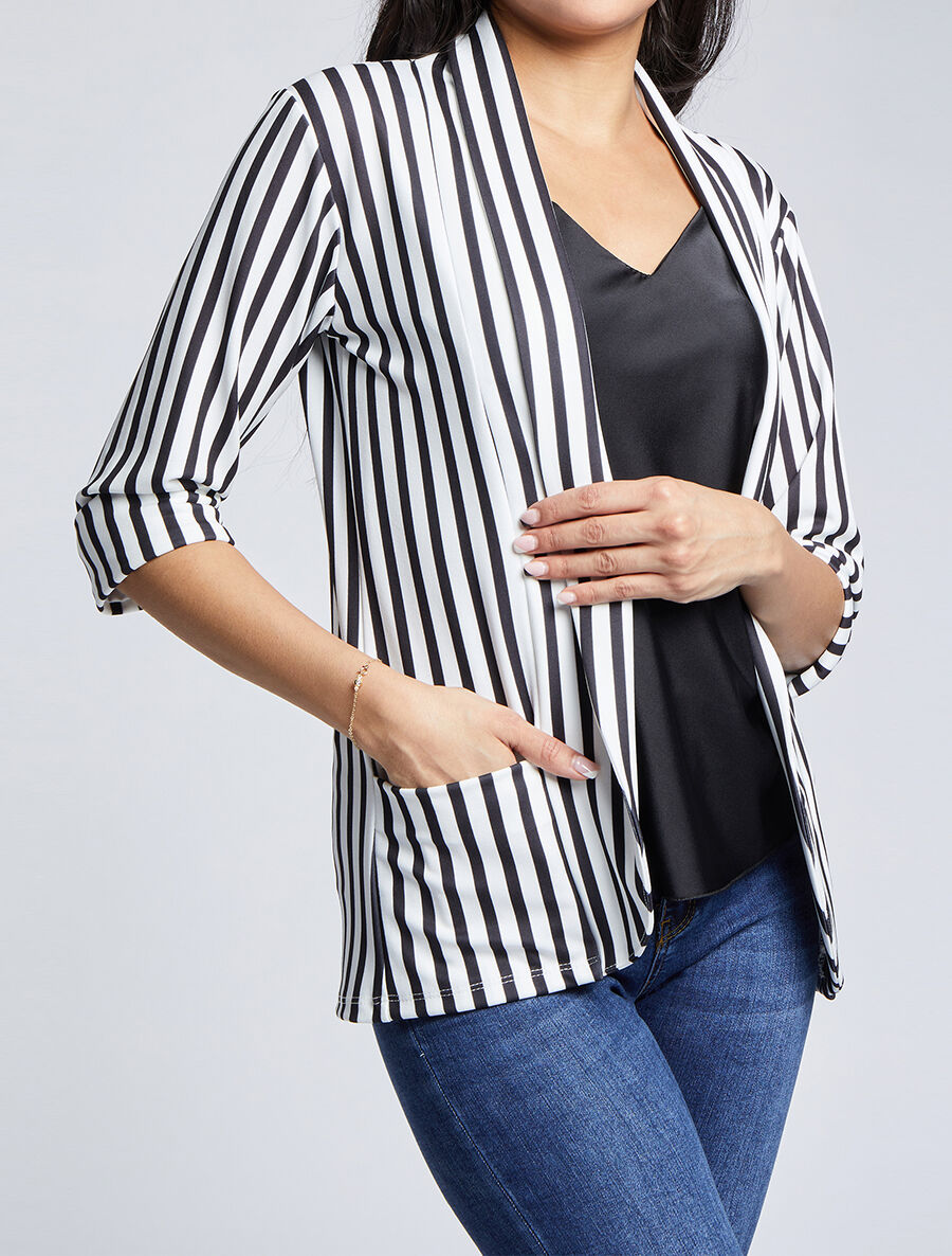 Blazer droit rayé à manches 3/4 - Noir - 1
