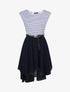 Robe patineuse rayée asymétrique à col rond - Marine - 1